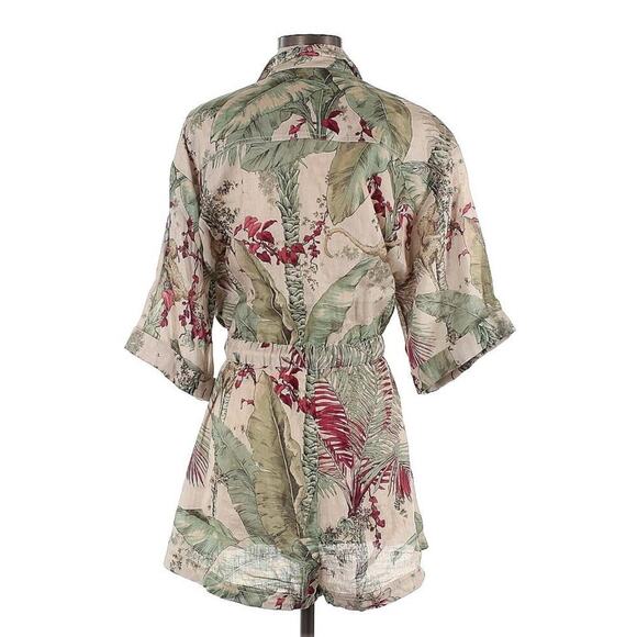 ZIMMERMANN Cassia Jungle Print Drawstring Linen Playsuit Button Romper AU 1 US 6 - Picture 10 of 16